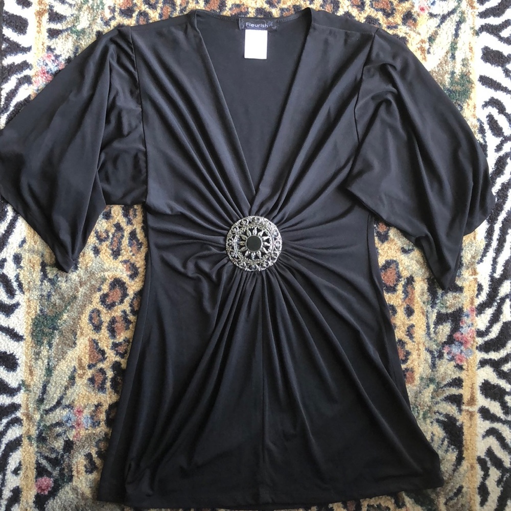 Black Low Cut Dressy Medallion Top